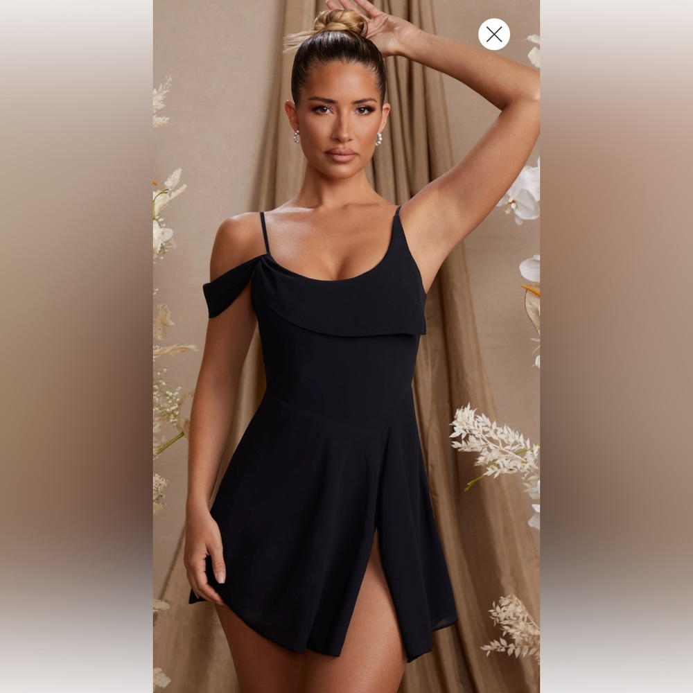 Oh Polly Draped Neck A-Line Mini Dress in Black size 2 NWT